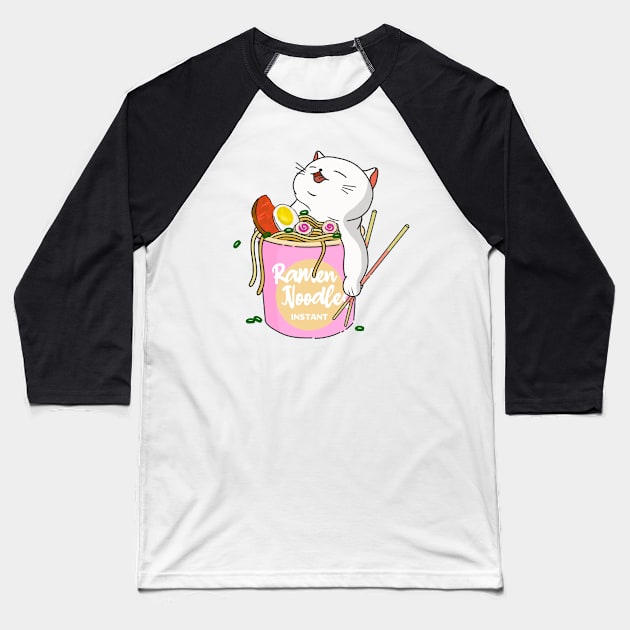 Cat Ramen Noodles Baseball T-Shirt by Kimprut